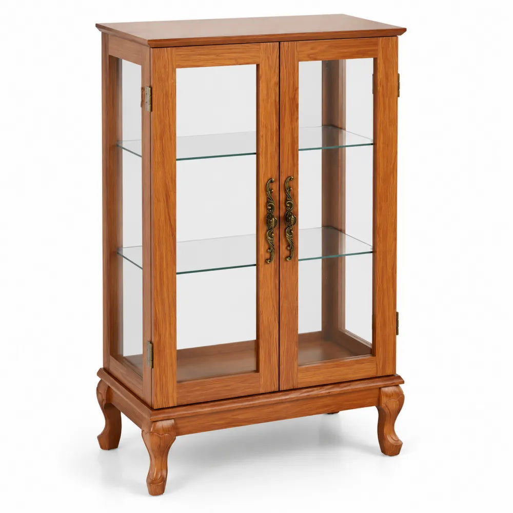 Vitrine en Chêne avec Portes en Verre Trempé