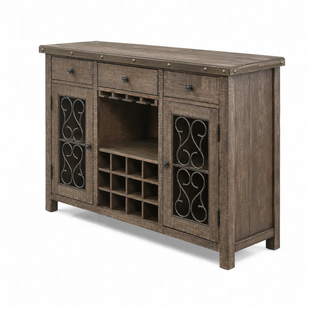 Buffet en bois avec portes métalliques et porte-bouteilles 150x90x45cm