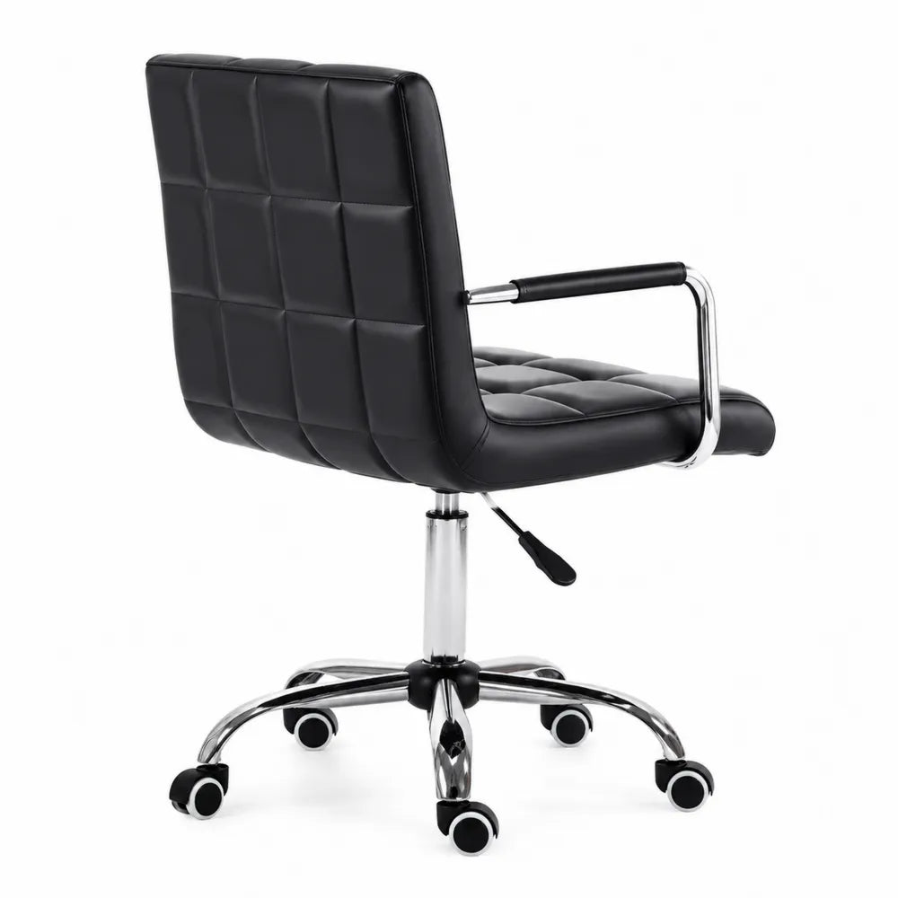 Chaise de bureau en cuir synthétique noir avec base en métal chromé