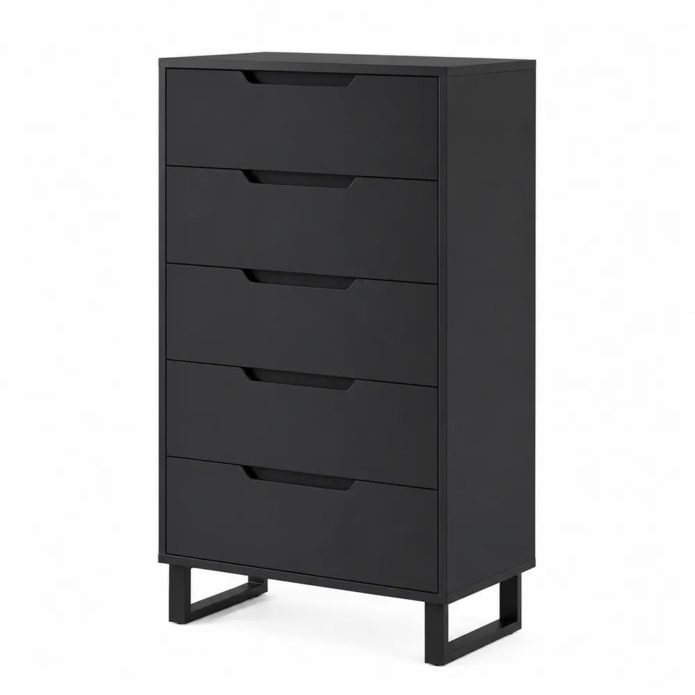 Commode haute 5 tiroirs MDF noir