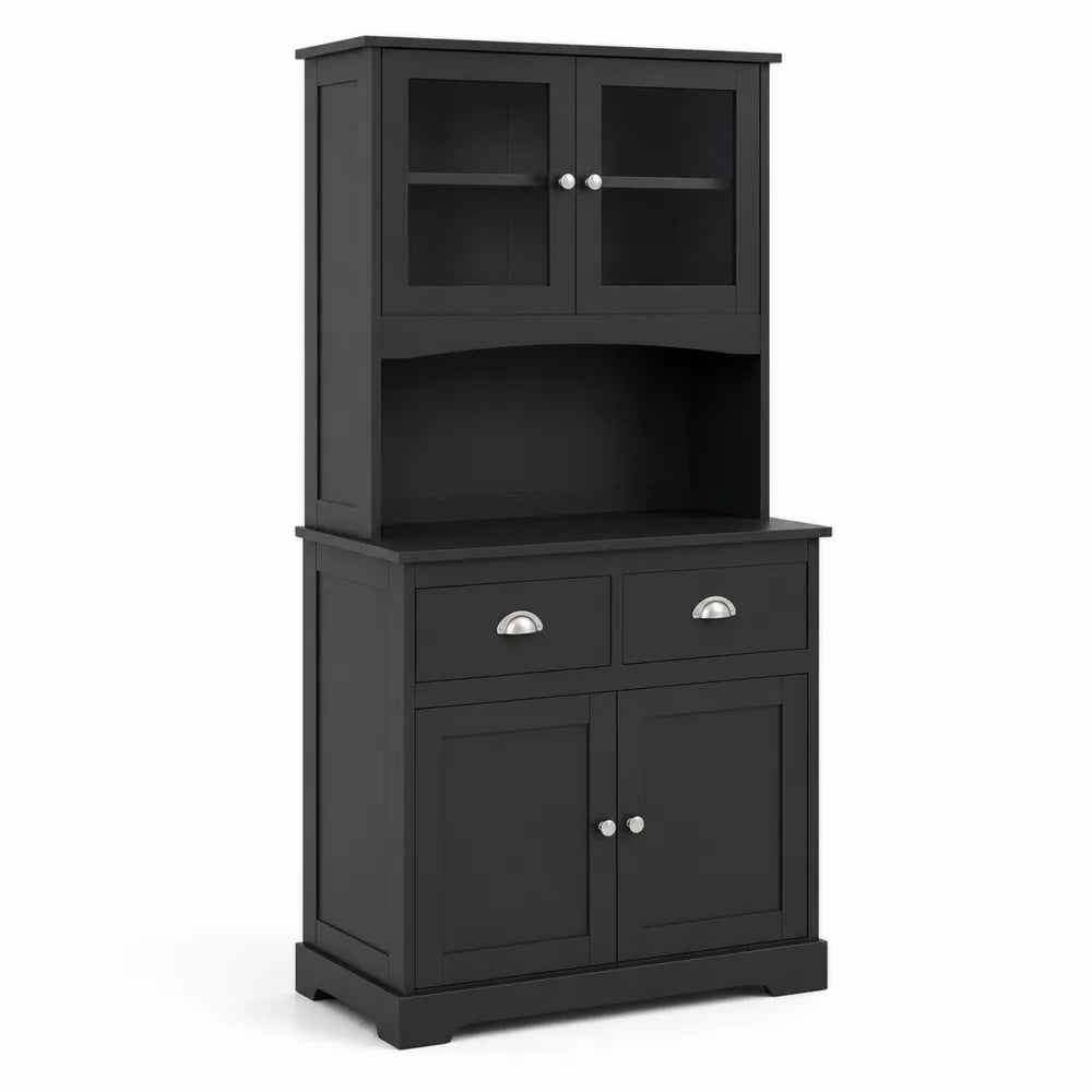 Buffet de cuisine en bois noir avec portes vitrées