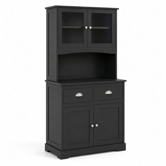 Buffet de cuisine en bois noir avec portes vitrées