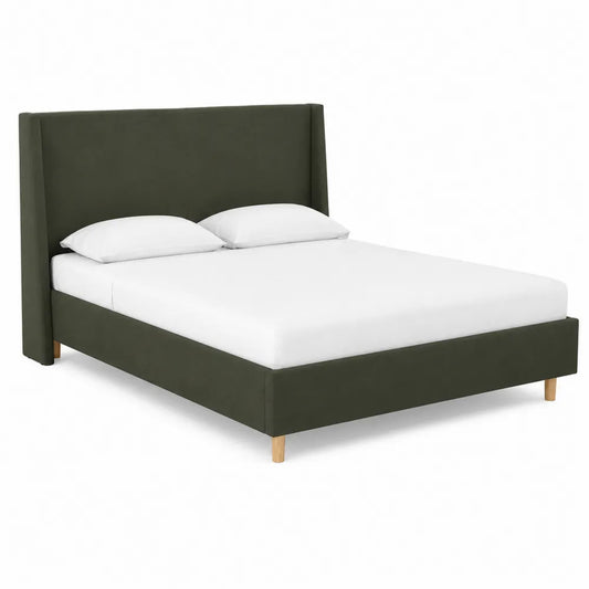 Lit double en tissu polyester vert avec tête de lit rembourrée 200x160 cm