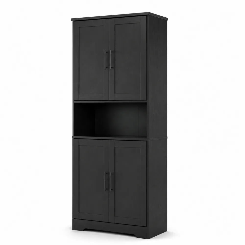 Buffet haut de cuisine 4 portes en MDF noir 60x30x180 cm