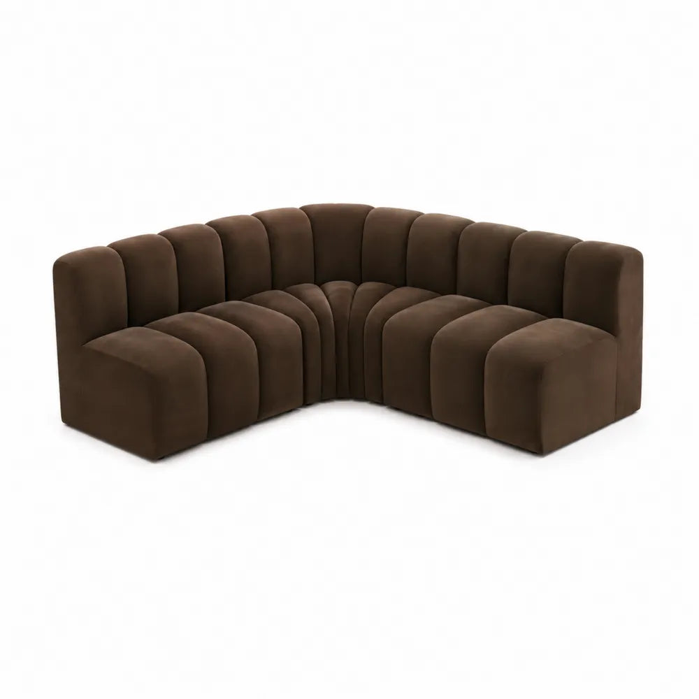 Canapé d'angle modulable en velours polyester marron