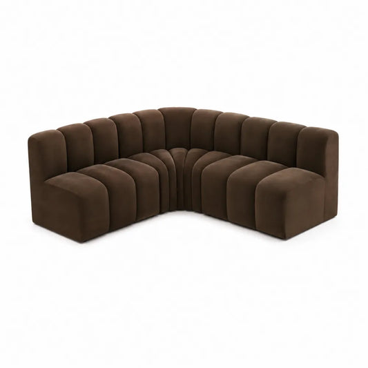 Canapé d'angle modulable en velours polyester marron