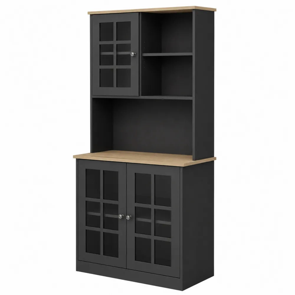 Buffet de cuisine en bois avec portes vitrées, 180x80x40 cm