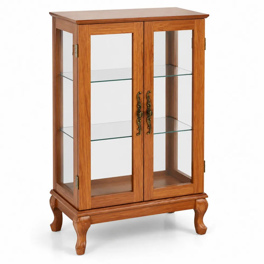 Vitrine en Chêne avec Portes en Verre Trempé