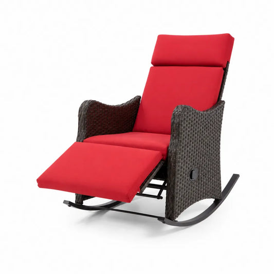 Fauteuil à bascule en rotin synthétique rouge