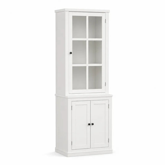 Bibliothèque en Bois Blanc avec Portes Vitrées 180 cm