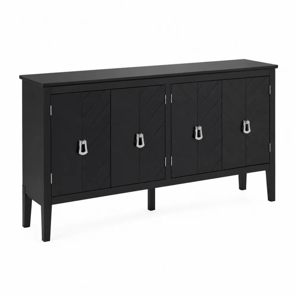 Buffet en Bois Noir avec Poignées Métalliques