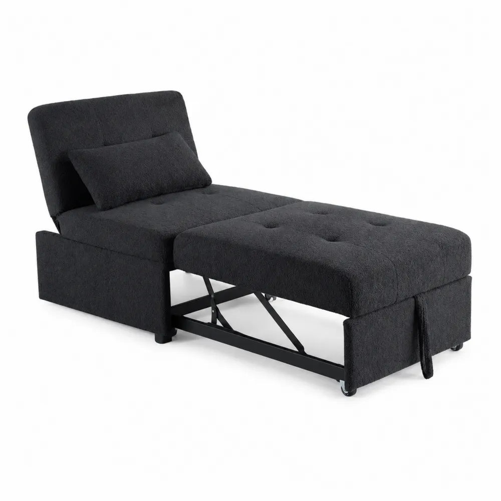 Canapé-lit en tissu gris foncé avec structure en métal
