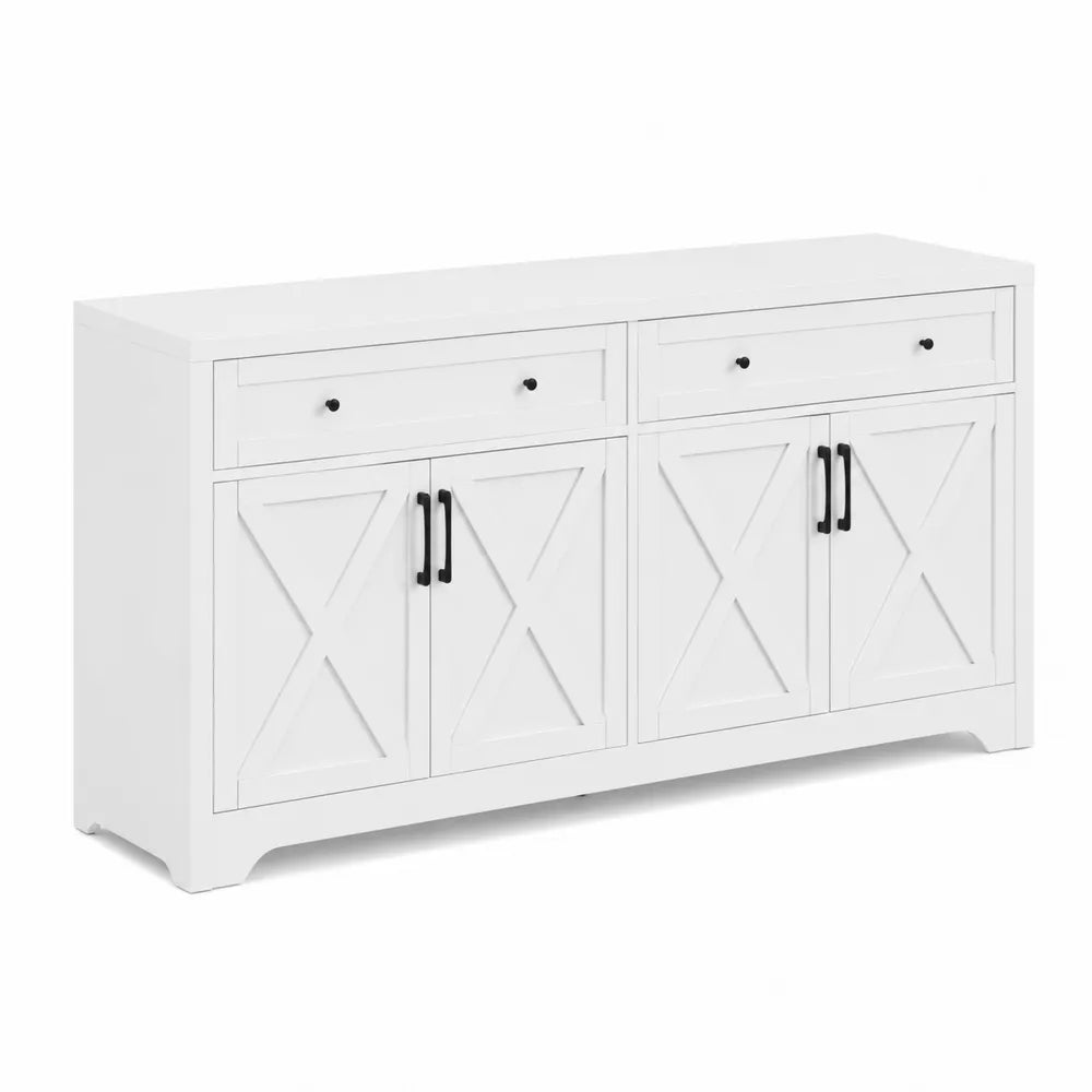Buffet en Bois Blanc 4 Portes 2 Tiroirs 150 cm