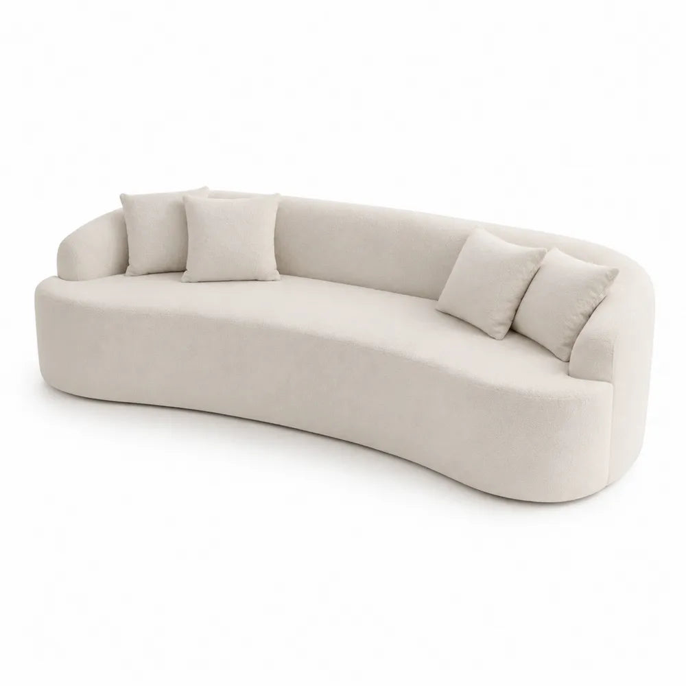 Canapé Courbé Beige en Tissu Bouclé