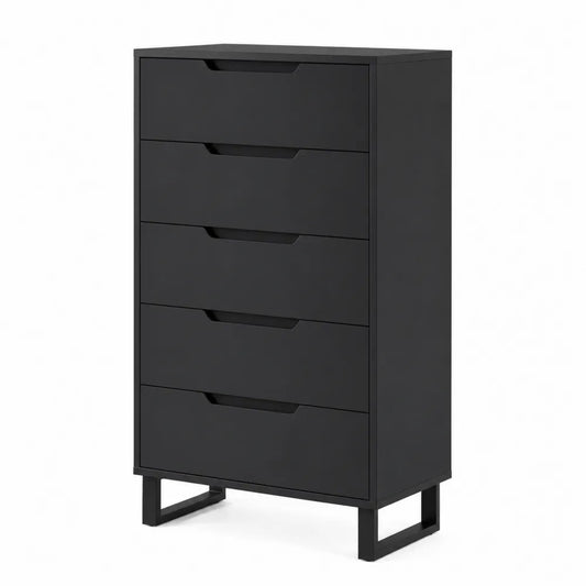 Commode haute 5 tiroirs MDF noir