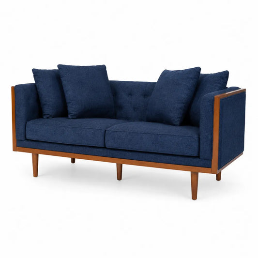 Canapé 2 places en bois et tissu Bleu 160 cm