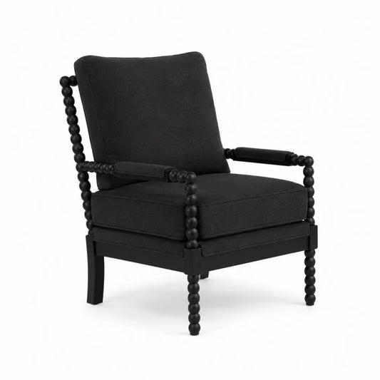 Fauteuil en tissu polyester et bois sculpté Noir