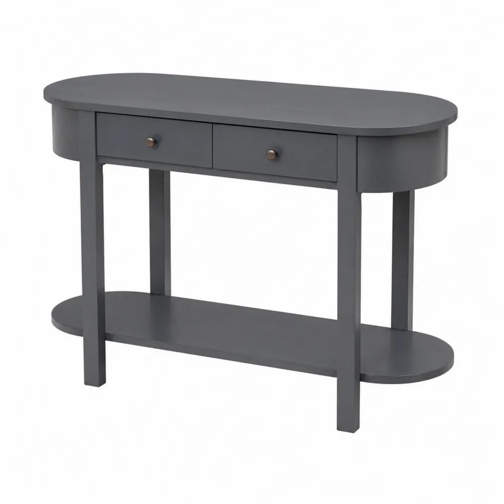 Console en bois avec deux tiroirs Gris 110x35x78 cm